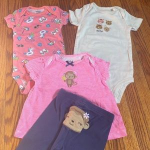CARTERS. Bundle of 3 baby girl outfits.